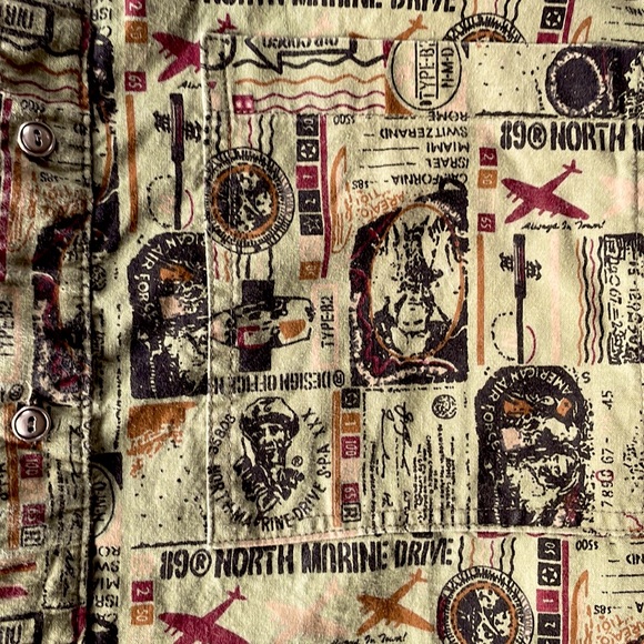 RARE Vintage Shirt NORTH MARINE DRIVE 45R 45rpm Novelty Print Army Size Large - Picture 4 of 7